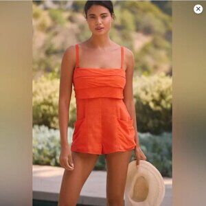 NWT Anthropologie Straps or Strapless Linen Romper Red Orange Women's XL Coverup